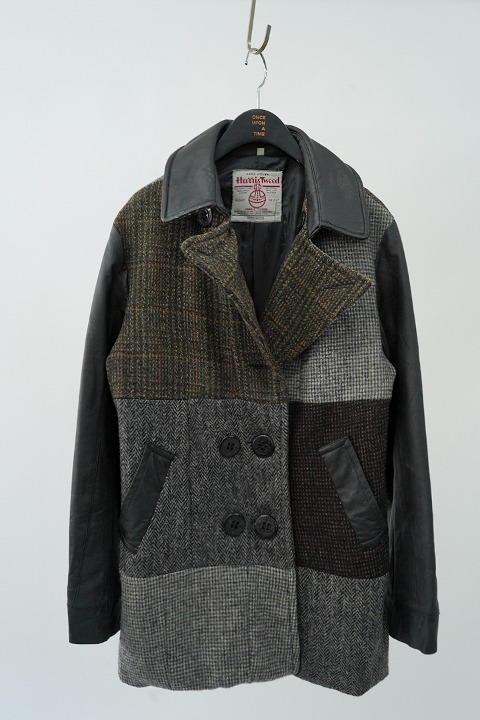 custom made women&#039;s coat - fabric by Harris tweed &amp; cow leather