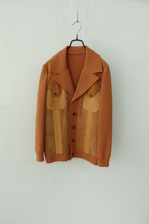 70&#039;s french leather &amp; knit jacket