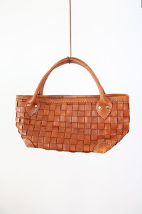cow leather weaving tote bag
