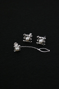 925 silver &amp; pearl tie pin &amp; cuff links set