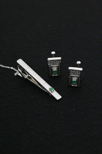 SUN EAGLE - 925 silver cuff links &amp; tie pin set