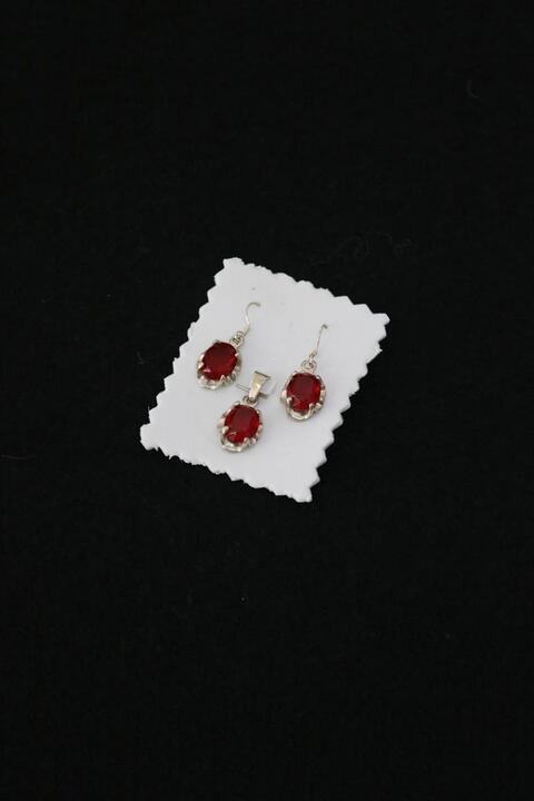 silver &amp; gemstone earring pendant set